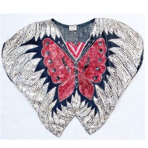 VTG | sequin butterfly 100% silk blouse